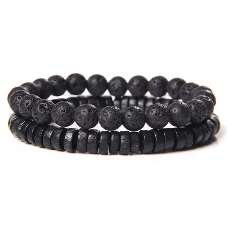 2Pcs Bead Bracelet Men Natural Tiger Eye Hematite Obsidian Beaded Bracelets Homme Energy Stretch Bracelet Men Jewelry