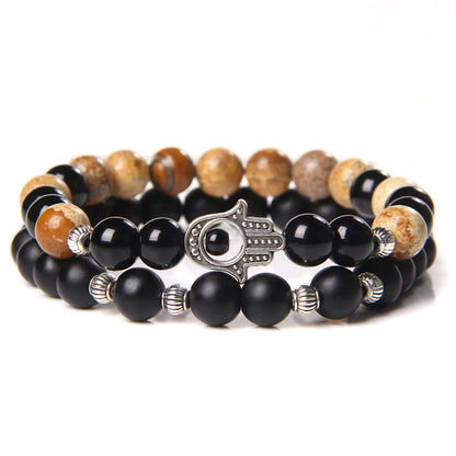 2Pcs Bead Bracelet Men Natural Tiger Eye Hematite Obsidian Beaded Bracelets Homme Energy Stretch Bracelet Men Jewelry