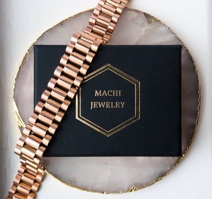 Mens Presidential Bracelet 18K Gold Watch Link Bracelet for Men, Thick Luxury Chain Jewelry
