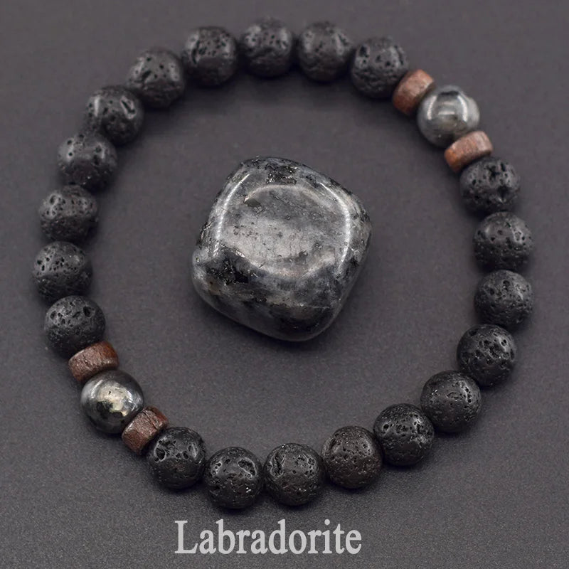 Lava Stone Men Bracelet Natural Labradorite Moonstone Bead Tibetan Buddha Bracelet Chakra Oil Diffuser Bracelet Men Jewelry