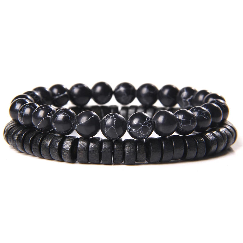 2Pcs Bead Bracelet Men Natural Tiger Eye Hematite Obsidian Beaded Bracelets Homme Energy Stretch Bracelet Men Jewelry