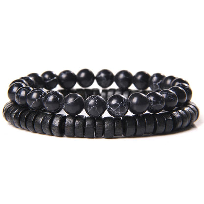 2Pcs Bead Bracelet Men Natural Tiger Eye Hematite Obsidian Beaded Bracelets Homme Energy Stretch Bracelet Men Jewelry
