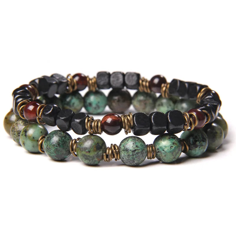 2Pcs Bead Bracelet Men Natural Tiger Eye Hematite Obsidian Beaded Bracelets Homme Energy Stretch Bracelet Men Jewelry