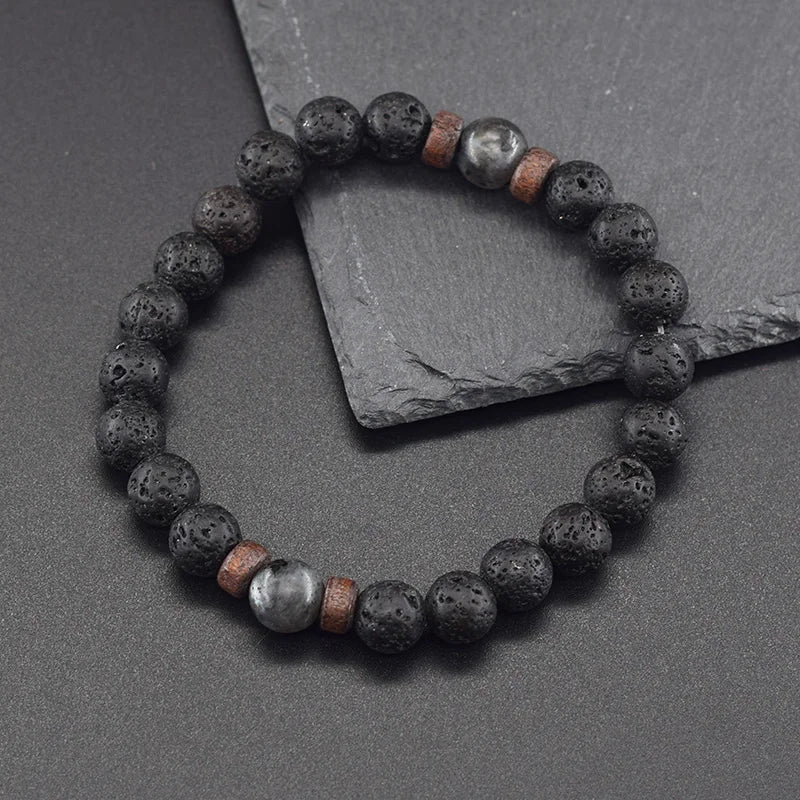 Lava Stone Men Bracelet Natural Labradorite Moonstone Bead Tibetan Buddha Bracelet Chakra Oil Diffuser Bracelet Men Jewelry