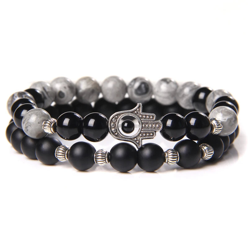 2Pcs Bead Bracelet Men Natural Tiger Eye Hematite Obsidian Beaded Bracelets Homme Energy Stretch Bracelet Men Jewelry