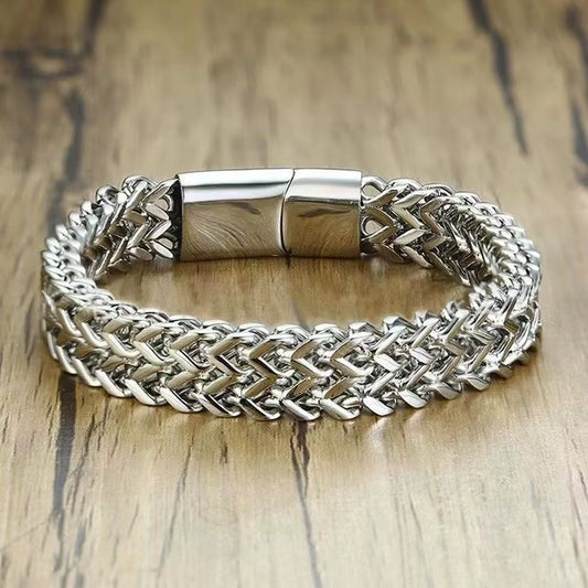 High-End Domineering Black and White Solid Color Men\\'S Stainless Steel Braided Sports and Leisure Bracelet