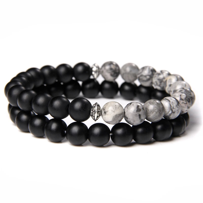 2Pcs Bead Bracelet Men Natural Tiger Eye Hematite Obsidian Beaded Bracelets Homme Energy Stretch Bracelet Men Jewelry