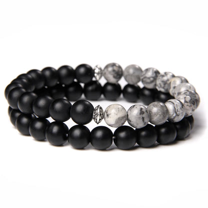 2Pcs Bead Bracelet Men Natural Tiger Eye Hematite Obsidian Beaded Bracelets Homme Energy Stretch Bracelet Men Jewelry