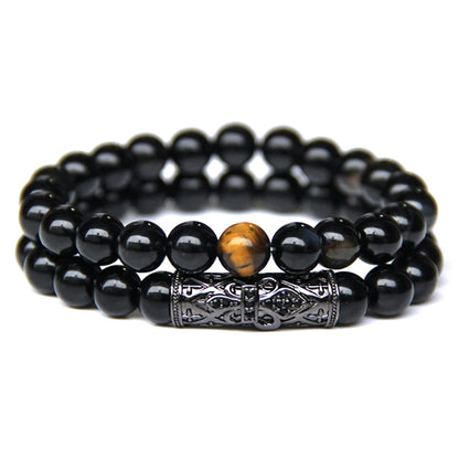 2Pcs Bead Bracelet Men Natural Tiger Eye Hematite Obsidian Beaded Bracelets Homme Energy Stretch Bracelet Men Jewelry