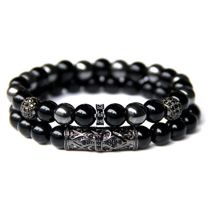 2Pcs Bead Bracelet Men Natural Tiger Eye Hematite Obsidian Beaded Bracelets Homme Energy Stretch Bracelet Men Jewelry