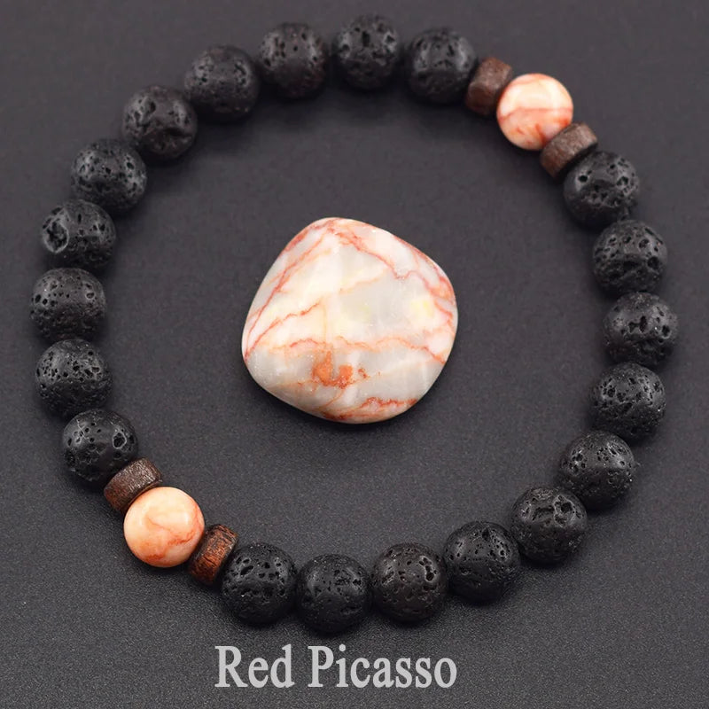 Lava Stone Men Bracelet Natural Labradorite Moonstone Bead Tibetan Buddha Bracelet Chakra Oil Diffuser Bracelet Men Jewelry