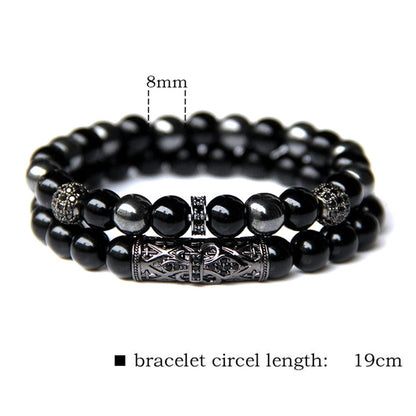 2Pcs Bead Bracelet Men Natural Tiger Eye Hematite Obsidian Beaded Bracelets Homme Energy Stretch Bracelet Men Jewelry