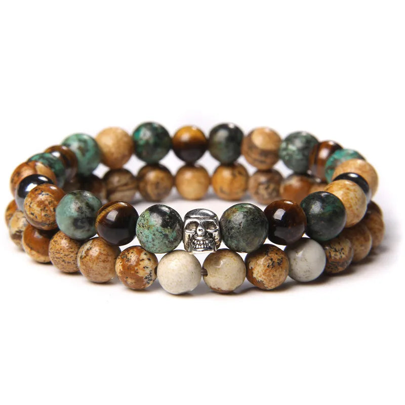 2Pcs Bead Bracelet Men Natural Tiger Eye Hematite Obsidian Beaded Bracelets Homme Energy Stretch Bracelet Men Jewelry