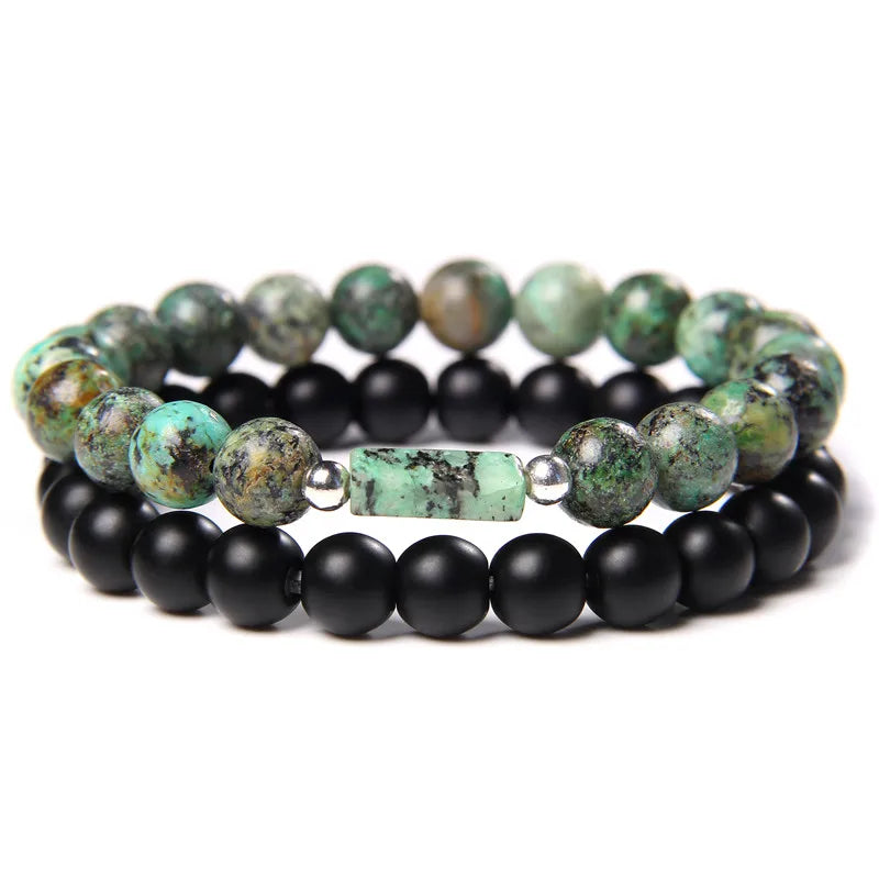 2Pcs Bead Bracelet Men Natural Tiger Eye Hematite Obsidian Beaded Bracelets Homme Energy Stretch Bracelet Men Jewelry