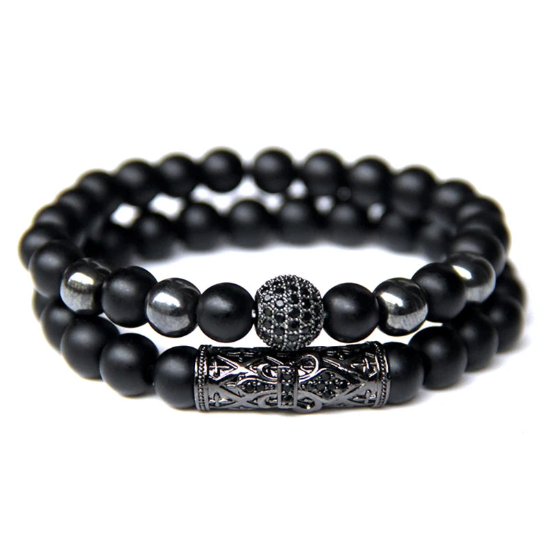 2Pcs Bead Bracelet Men Natural Tiger Eye Hematite Obsidian Beaded Bracelets Homme Energy Stretch Bracelet Men Jewelry