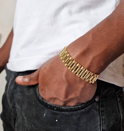 Mens Presidential Bracelet 18K Gold Watch Link Bracelet for Men, Thick Luxury Chain Jewelry
