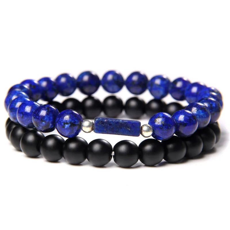 2Pcs Bead Bracelet Men Natural Tiger Eye Hematite Obsidian Beaded Bracelets Homme Energy Stretch Bracelet Men Jewelry