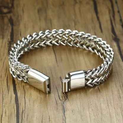 High-End Domineering Black and White Solid Color Men\\'S Stainless Steel Braided Sports and Leisure Bracelet