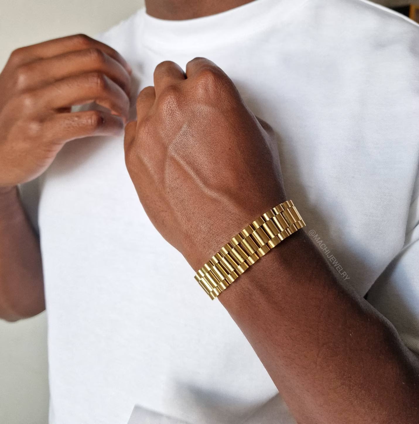 Mens Presidential Bracelet 18K Gold Watch Link Bracelet for Men, Thick Luxury Chain Jewelry