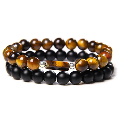 2Pcs Bead Bracelet Men Natural Tiger Eye Hematite Obsidian Beaded Bracelets Homme Energy Stretch Bracelet Men Jewelry