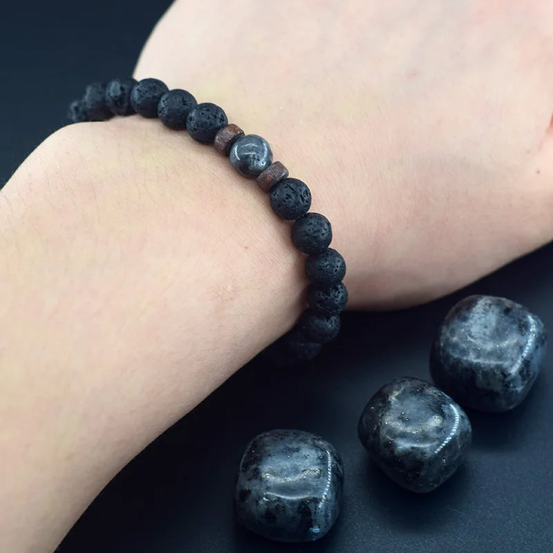 Lava Stone Men Bracelet Natural Labradorite Moonstone Bead Tibetan Buddha Bracelet Chakra Oil Diffuser Bracelet Men Jewelry