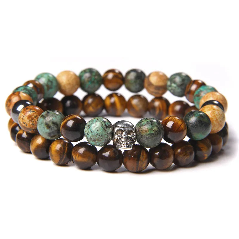 2Pcs Bead Bracelet Men Natural Tiger Eye Hematite Obsidian Beaded Bracelets Homme Energy Stretch Bracelet Men Jewelry