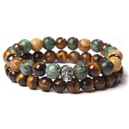 2Pcs Bead Bracelet Men Natural Tiger Eye Hematite Obsidian Beaded Bracelets Homme Energy Stretch Bracelet Men Jewelry