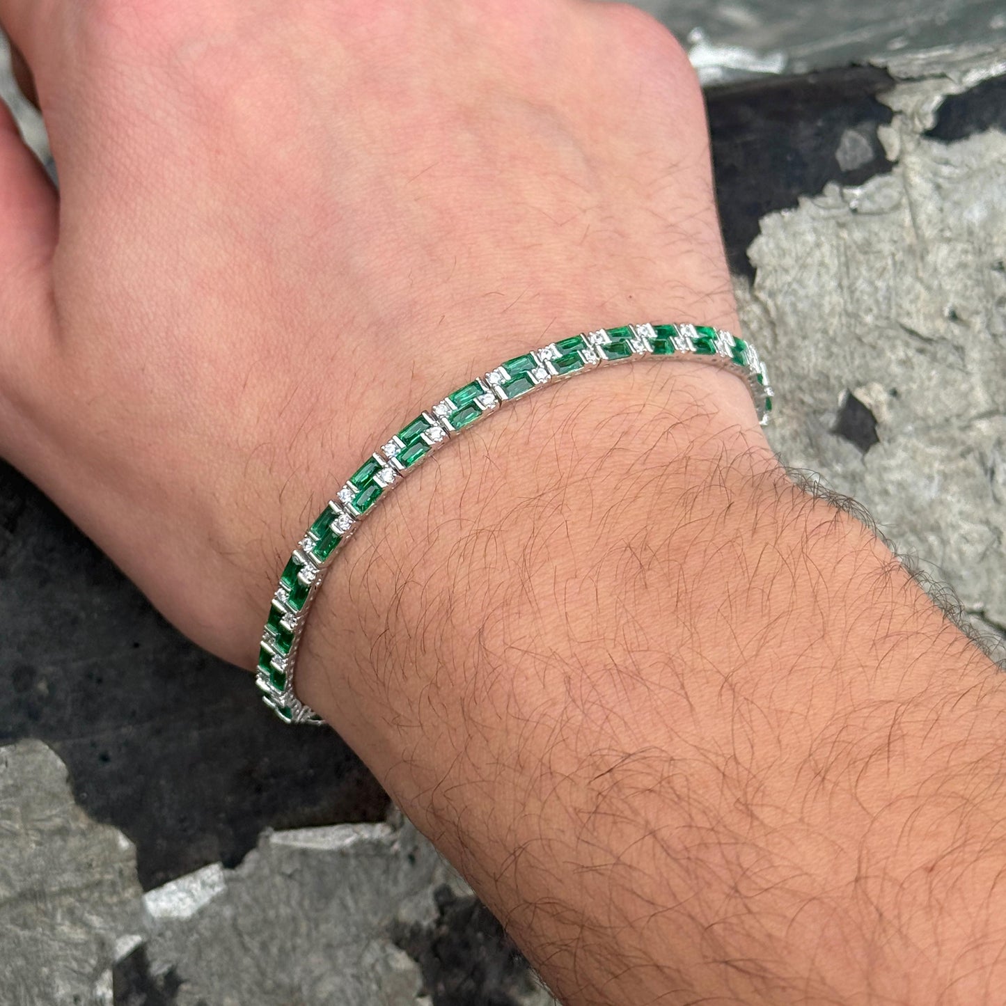 Silver Sapphire Bracelet, Men Luxury Blue Sapphire Tennis Bracelet, Elegant Sapphire Tennis Bracelet, Bracelet for Men, Square Cut Bracelet