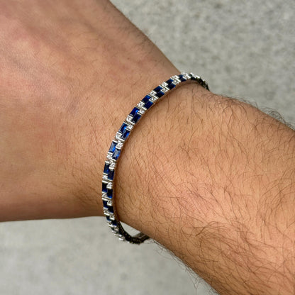 Silver Sapphire Bracelet, Men Luxury Blue Sapphire Tennis Bracelet, Elegant Sapphire Tennis Bracelet, Bracelet for Men, Square Cut Bracelet